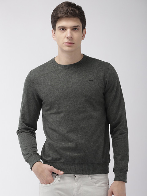 

Park Avenue Men Charcoal Grey Solid Sweatshirt