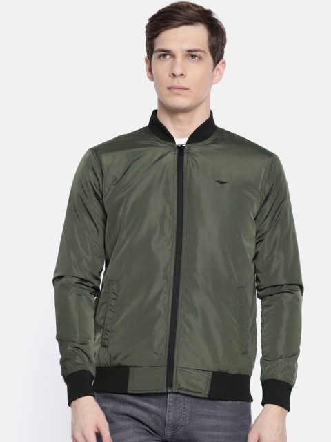 

Park Avenue Men Olive Green Slim Fit Solid Bomber Jacket