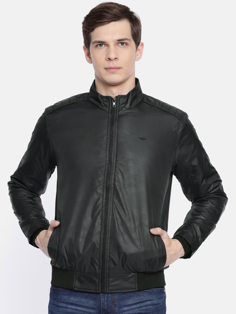 

Park Avenue Men Black Slim Fit Solid Bomber Jacket