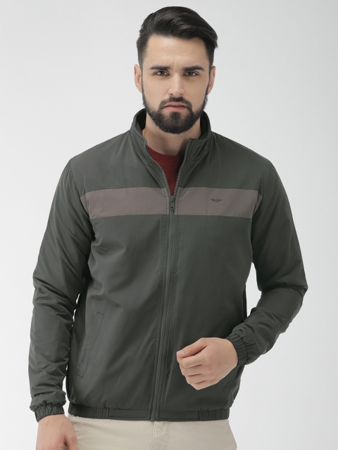 

Park Avenue Men Olive Green Slim Fit Solid Bomber Jacket