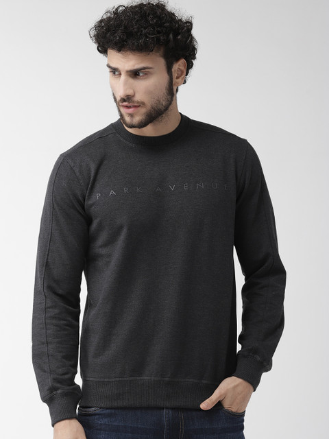 

Park Avenue Men Charcoal Grey Solid Sweatshirt