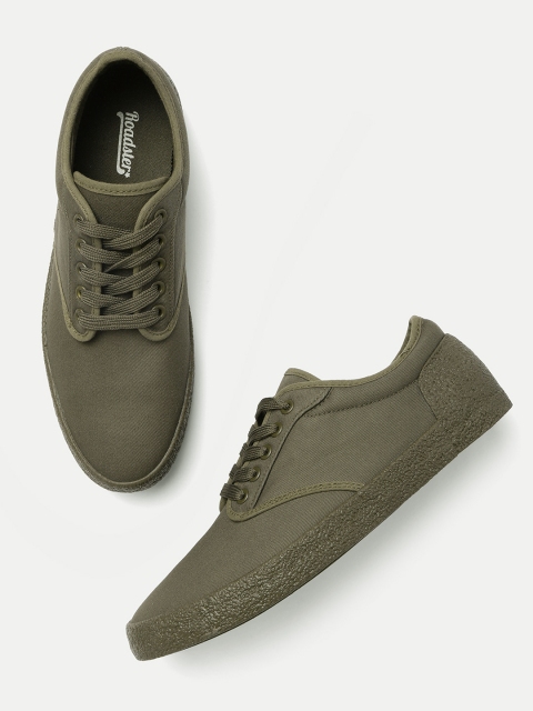 

Roadster Men Olive Green Solid Sneakers