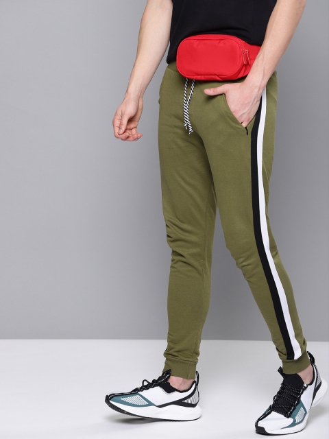 

Difference of Opinion Men Olive Green Solid Slim-Fit Joggers