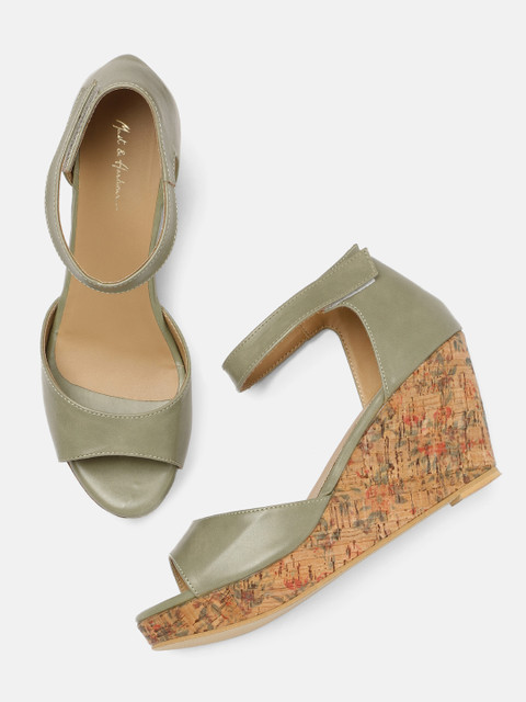 

Mast & Harbour Women Olive Green Solid Sandals