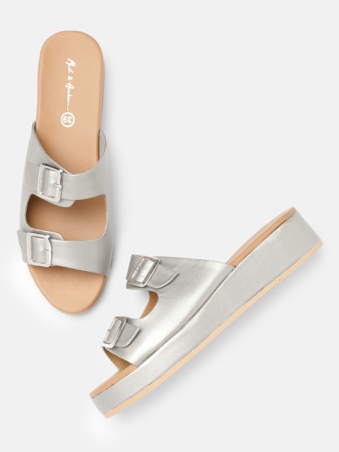 

Mast & Harbour Women Silver-Toned Solid Sandals