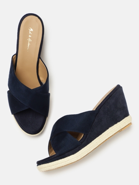 

Mast & Harbour Women Navy Blue Solid Sandals