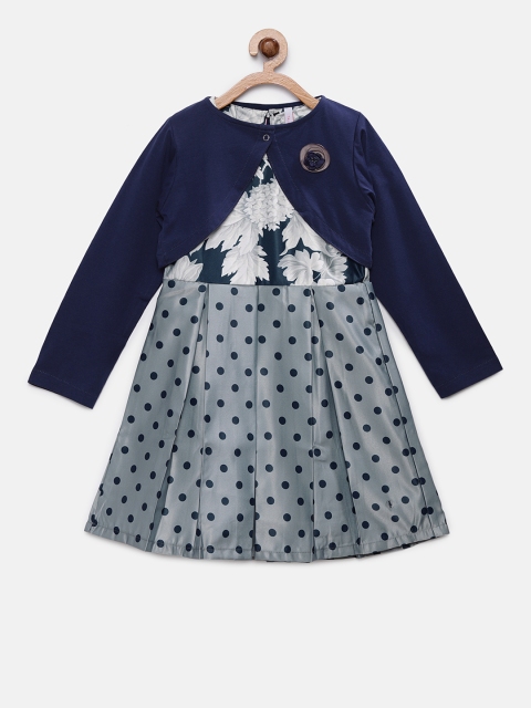 

TALES & STORIES Girls Printed Navy Blue Fit and Flare Dress