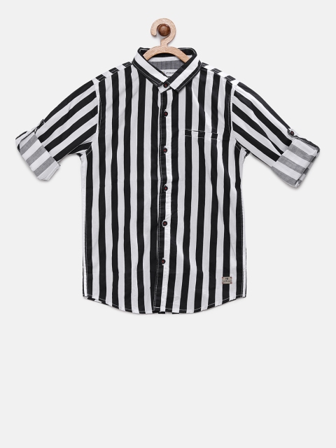 

TALES & STORIES Boys White & Black Regular Fit Striped Casual Shirt