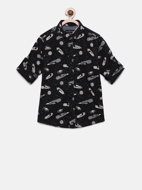 

TALES & STORIES Boys Black & Grey Printed Regular Fit Casual Shirt