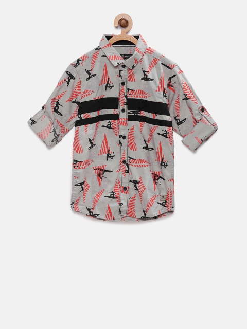

TALES & STORIES Boys Grey Regular Fit Printed Casual Shirt