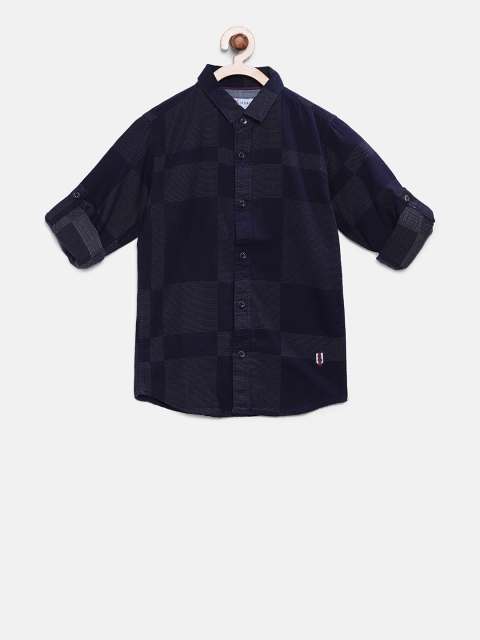 

TALES & STORIES Boys Navy Blue Regular Fit Striped Casual Shirt