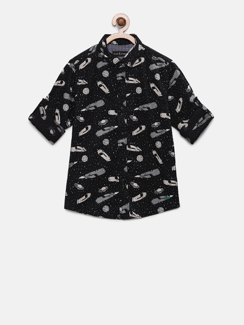 

TALES & STORIES Boys Black Regular Fit Printed Casual Shirt