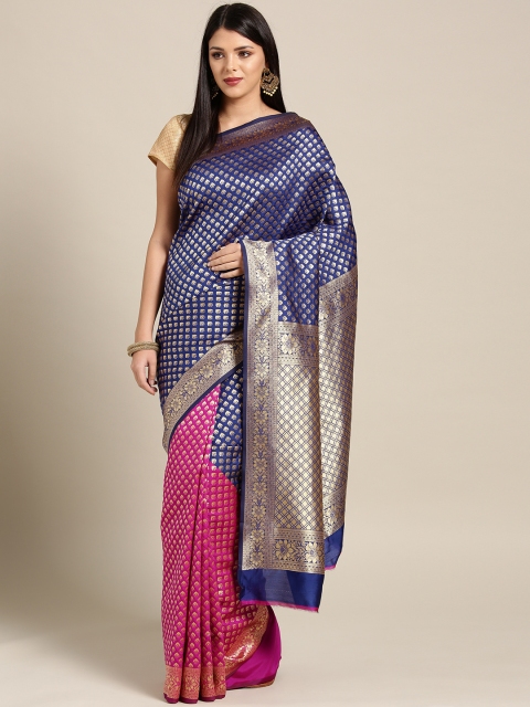 

Ligalz Navy Blue & Pink Woven Design Banarasi Saree