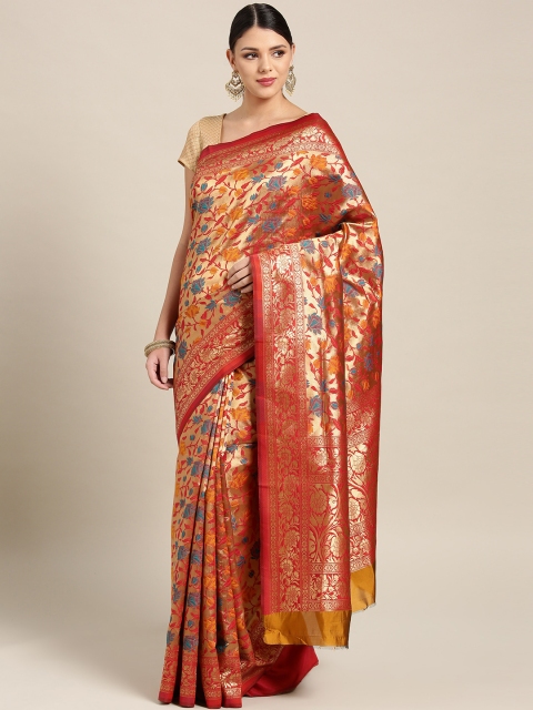 

Ligalz Golden & Red Woven Design Banarasi Saree, Gold