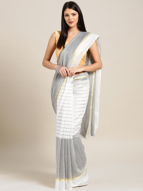 

Ligalz White & Grey Striped Saree