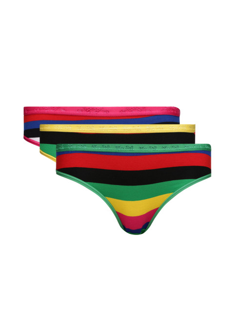 

Red Rose Pack of 3 Multicoloured Striped Beach Bikini Briefs, Multi