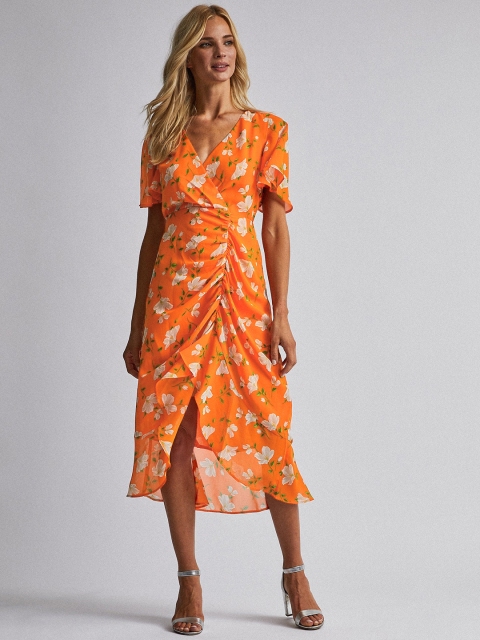 

DOROTHY PERKINS Women Orange & Off-White Printed Wrap Dress