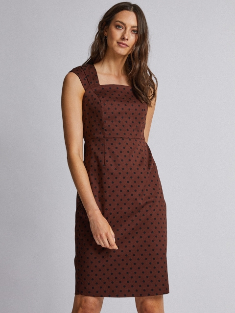 

DOROTHY PERKINS Women Rust Brown & Black Polka Dot Print Sheath Dress