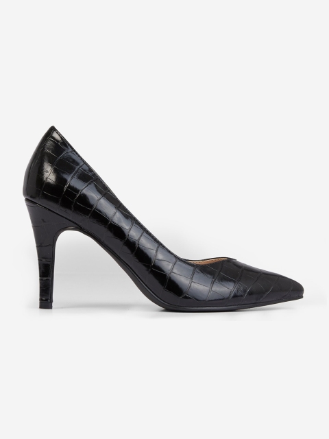 

DOROTHY PERKINS Women Black Croc-Textured Pumps