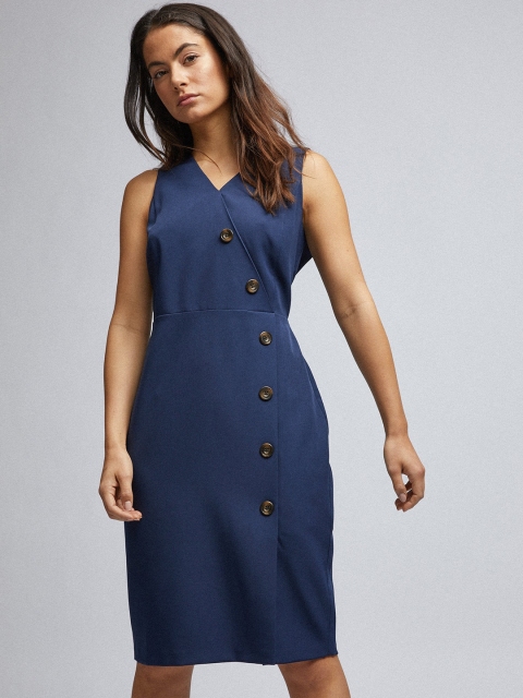 

DOROTHY PERKINS Women Petite Solid Navy Blue Sheath Dress