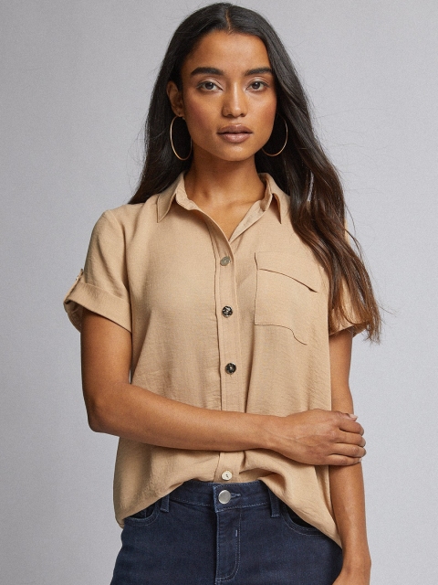 

DOROTHY PERKINS Women Petite Beige Regular Fit Solid Casual Shirt