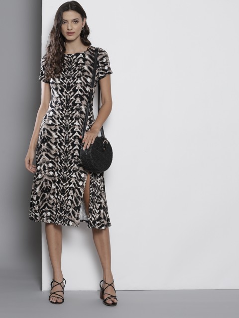 

DOROTHY PERKINS Women Printed Black & Beige A-Line Dress