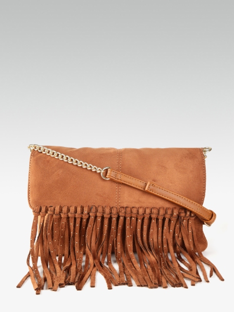 

DOROTHY PERKINS Brown Solid Fringed Sling Bag