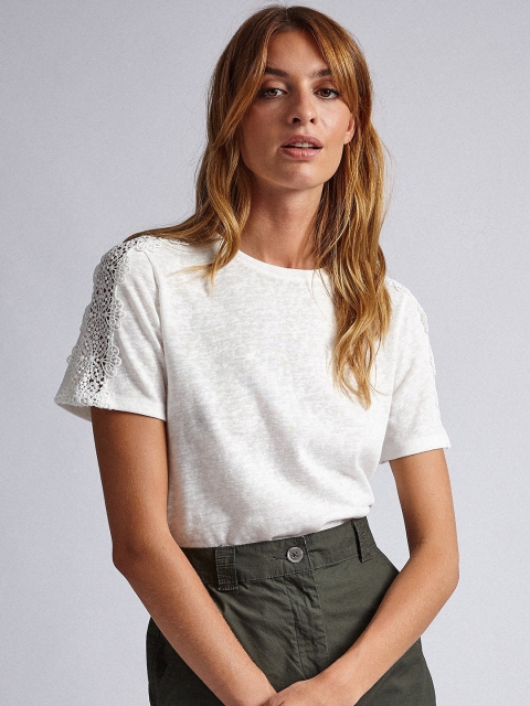 

DOROTHY PERKINS Women White Self Design Round Neck T-shirt