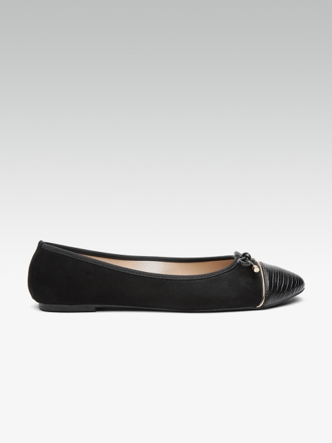 

DOROTHY PERKINS Women Black Textured Wide Fit Ballerinas with Bow Detail
