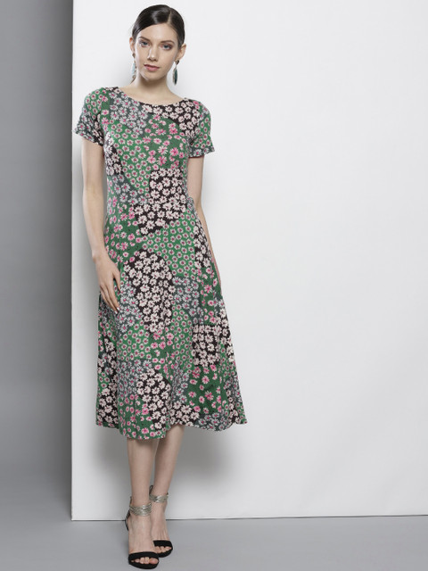 

DOROTHY PERKINS Women Green Floral Print A-Line Dress