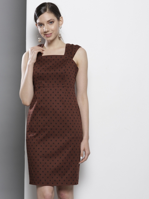 

DOROTHY PERKINS Women Petite Brown & Black Polka Dot Print Sheath Dress