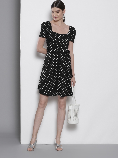 

DOROTHY PERKINS Women Black & White Polka Dots Fit & Flare Dress