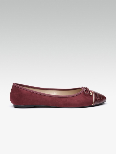

DOROTHY PERKINS Women Burgundy Textured Wide Fit Ballerinas with Bow Detail