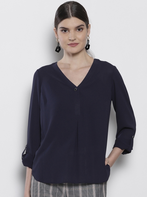 

DOROTHY PERKINS Women Navy Blue Solid Top