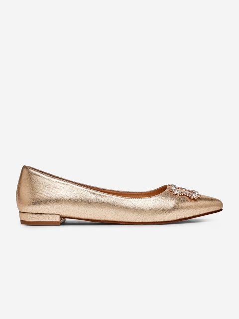 

DOROTHY PERKINS Women Gold-Toned Shimmer Ballerinas with Embellished Detail