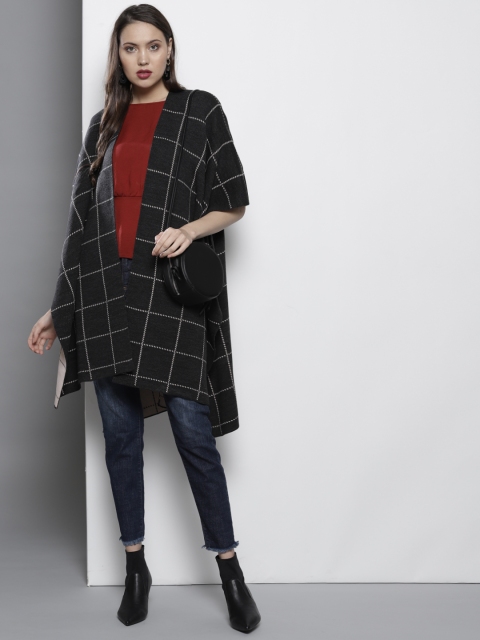 

DOROTHY PERKINS Women Black & White Checked Front-Open Sweater