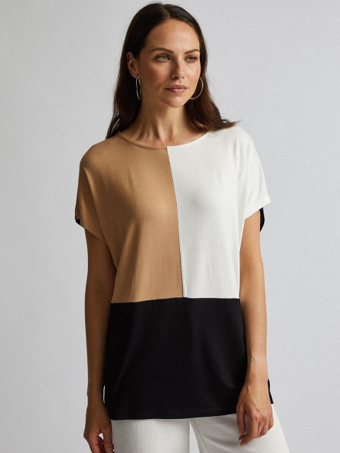 

DOROTHY PERKINS Women Beige Colourblocked Round Neck T-shirt