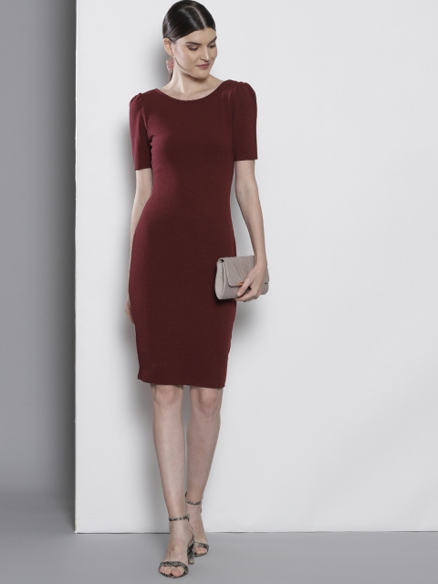 

DOROTHY PERKINS Women Burgundy Solid Sheath Dress