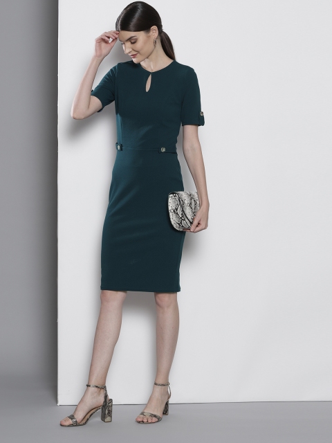 

DOROTHY PERKINS Women Teal Blue Solid Sheath Dress