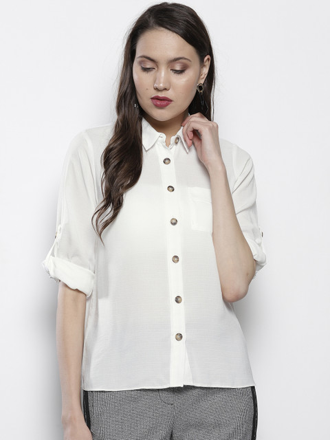 

DOROTHY PERKINS Women White Regular Fit Semi-Sheer Solid Casual Shirt