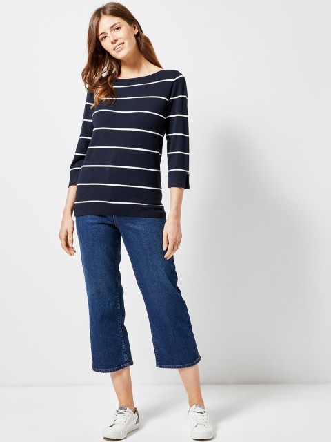 

DOROTHY PERKINS Women Navy Blue & White Striped Sweater