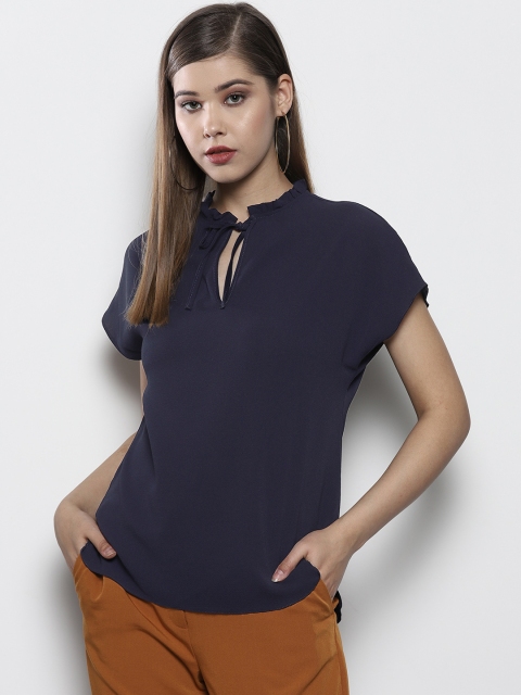 

DOROTHY PERKINS Women Navy Blue Solid Top