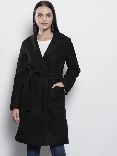 

DOROTHY PERKINS Women Black Solid Single-Breasted Longline Coat