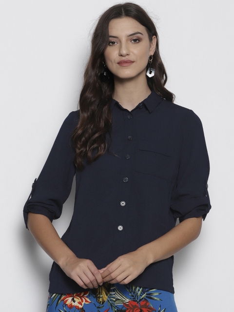 

DOROTHY PERKINS Women Navy Blue Regular Fit Solid Casual Shirt