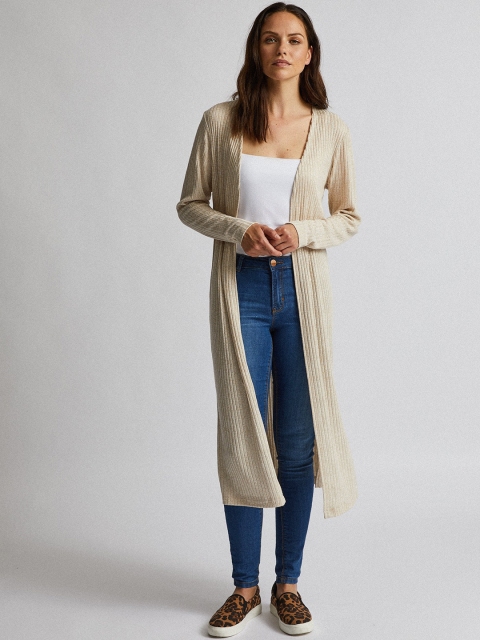 

DOROTHY PERKINS Women Beige Ribbed Open Front Longline Shrug