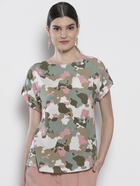 

DOROTHY PERKINS Women Green & Off-White Printed Top