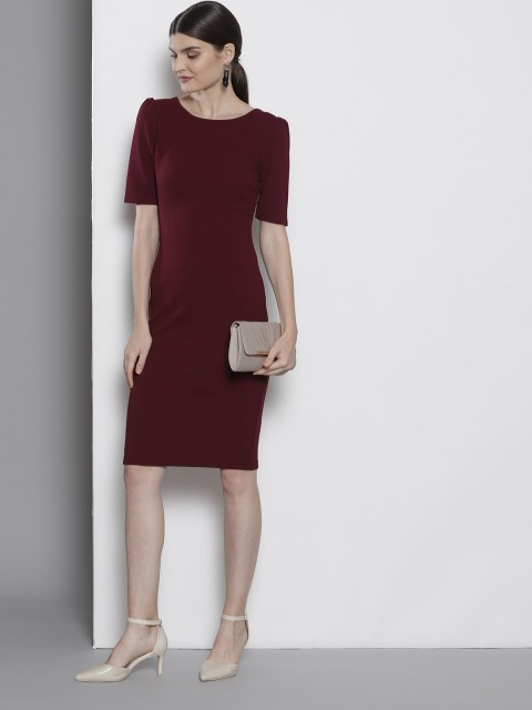 

DOROTHY PERKINS Women Burgundy Solid Sheath Dress