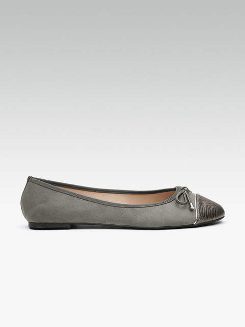 

DOROTHY PERKINS Women Grey Textured Wide Fit Ballerinas with Bow Detail