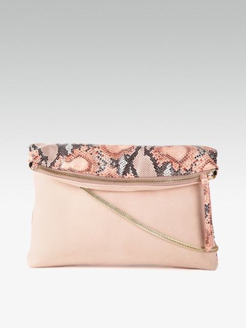 

DOROTHY PERKINS Peach-Coloured & Brown Snake Skin Textured Foldover Clutch