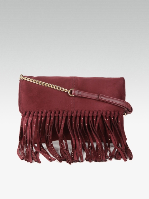 

DOROTHY PERKINS Burgundy Solid Fringed Sling Bag